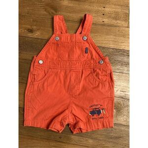 Carters 9-12 months vintage orange truck overalls pants blue hands tag label